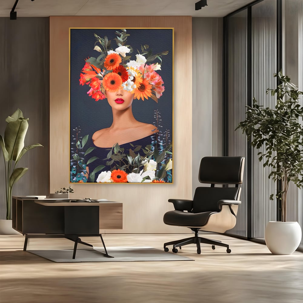 Tablou Canvas Premium LuxCanva® A1451, Vestimentatie Florala , Decorativ, Living, Femeie, Coronita, Culori Florale, Culori Vibrante