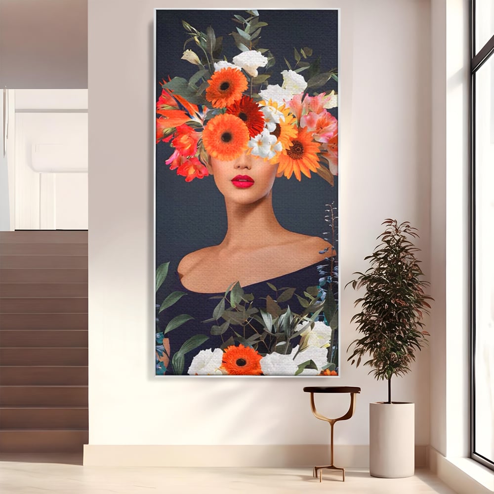 Tablou Canvas Premium LuxCanva® A1451, Vestimentatie Florala , Decorativ, Living, Femeie, Coronita, Culori Florale, Culori Vibrante