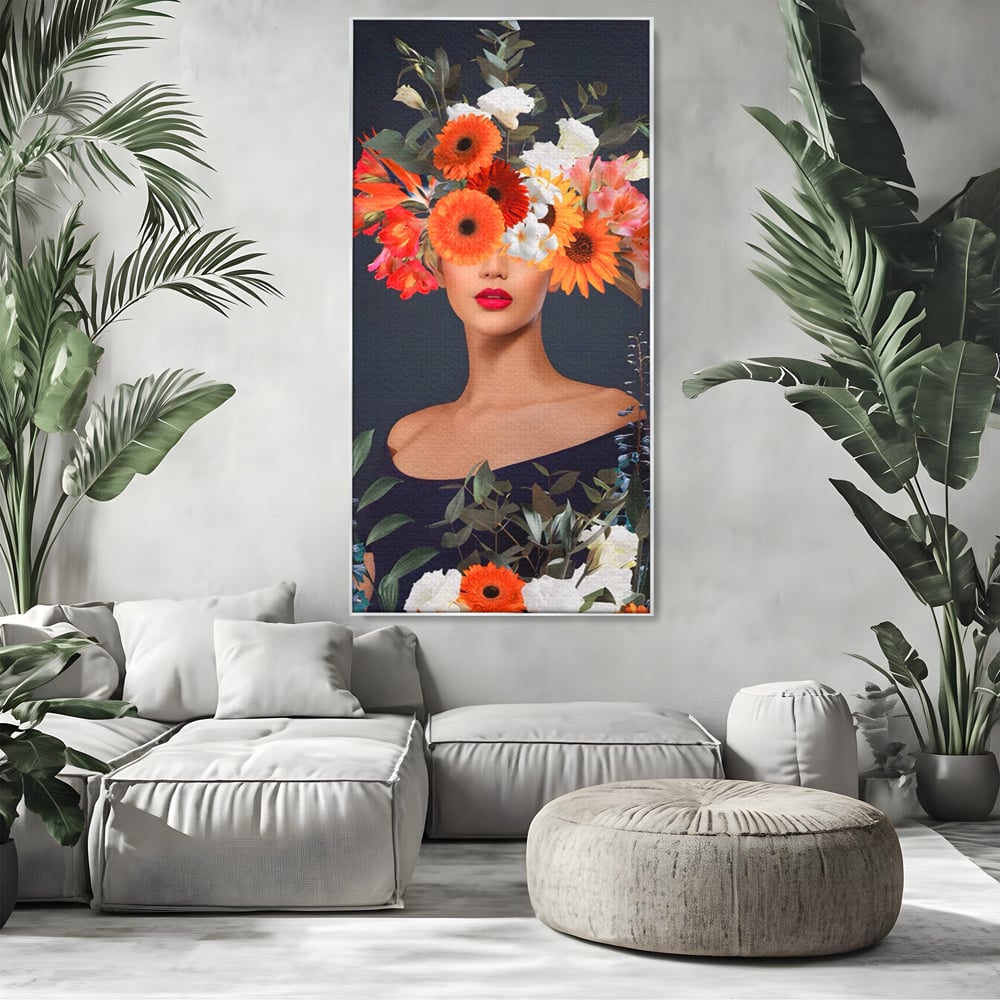 Tablou Canvas Premium LuxCanva® A1451, Vestimentatie Florala , Decorativ, Living, Femeie, Coronita, Culori Florale, Culori Vibrante