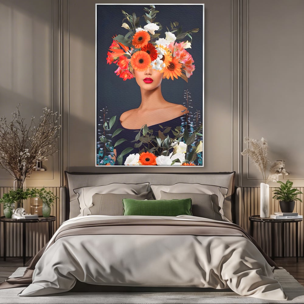 Tablou Canvas Premium LuxCanva® A1451, Vestimentatie Florala , Decorativ, Living, Femeie, Coronita, Culori Florale, Culori Vibrante