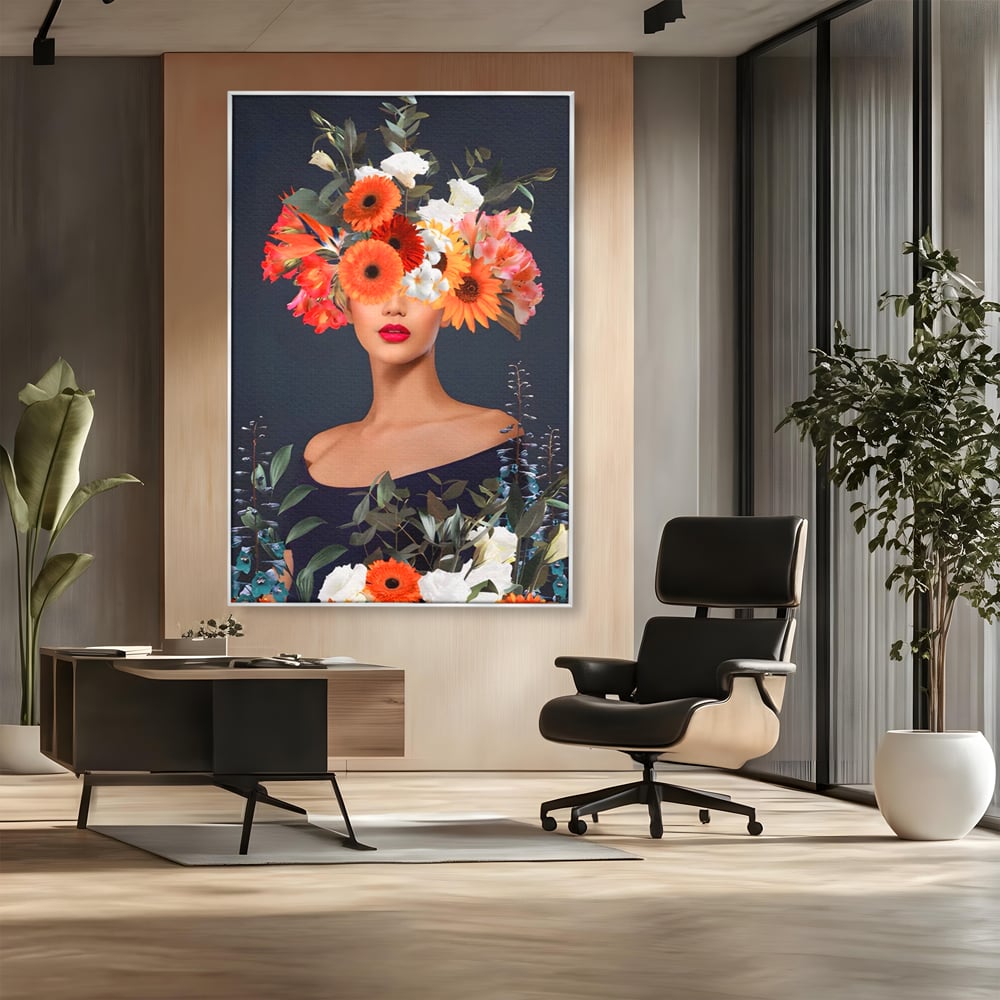 Tablou Canvas Premium LuxCanva® A1451, Vestimentatie Florala , Decorativ, Living, Femeie, Coronita, Culori Florale, Culori Vibrante
