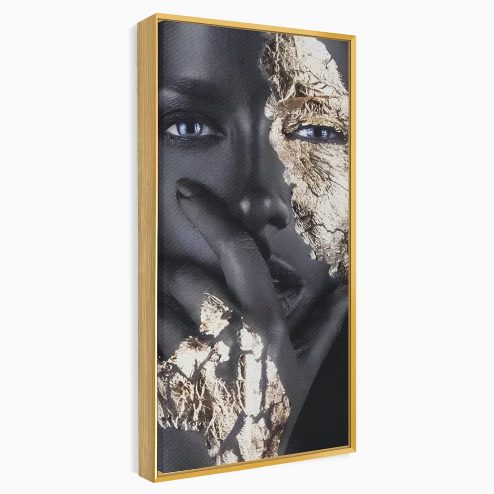 Tablou Canvas Premium LuxCanva® A1453, Stare Aurie , Decorativ, Living, Frumusete, Femeie Cu Ochi Albastri, Mister, Living, Culori Vibrante