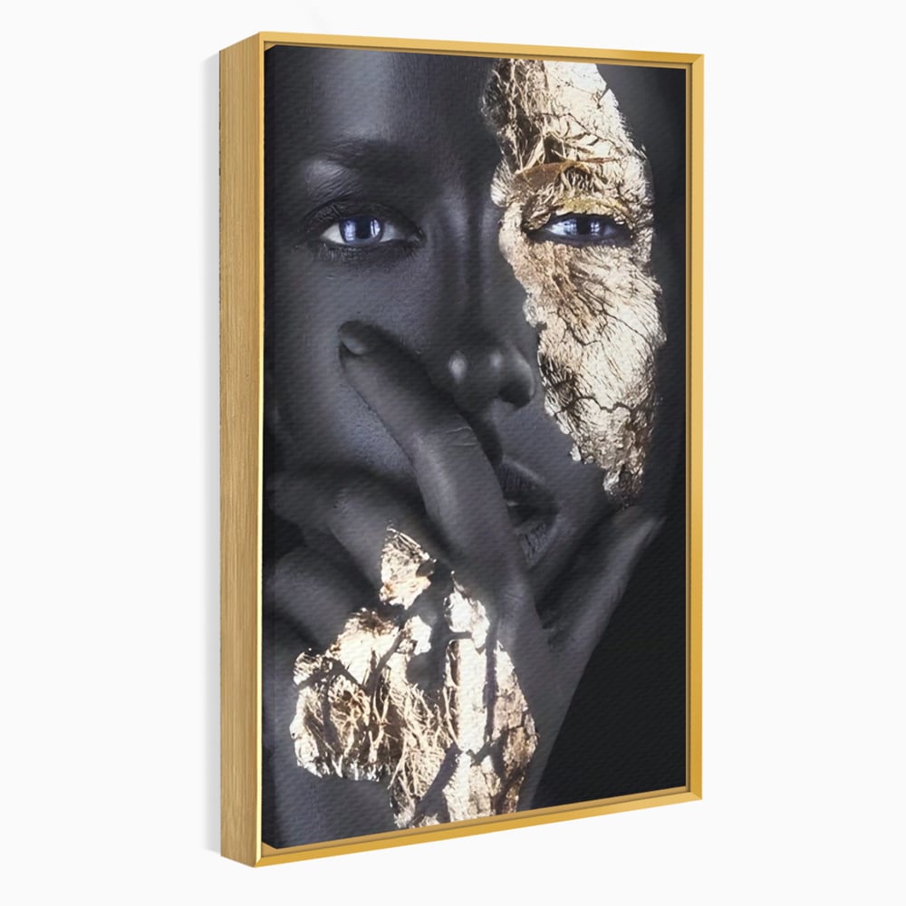 Tablou Canvas Premium LuxCanva® A1453, Stare Aurie , Decorativ, Living, Frumusete, Femeie Cu Ochi Albastri, Mister, Living, Culori Vibrante