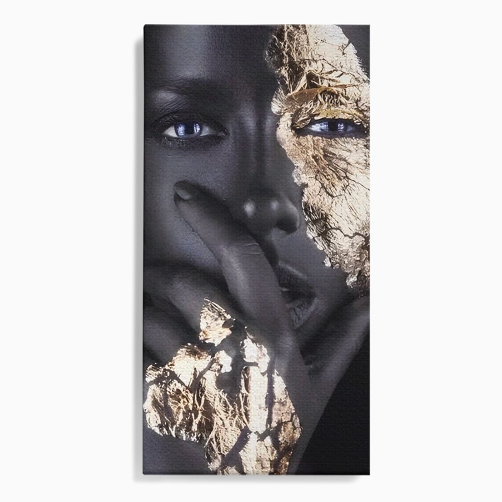 Tablou Canvas Premium LuxCanva® A1453, Stare Aurie , Decorativ, Living, Frumusete, Femeie Cu Ochi Albastri, Mister, Living, Culori Vibrante