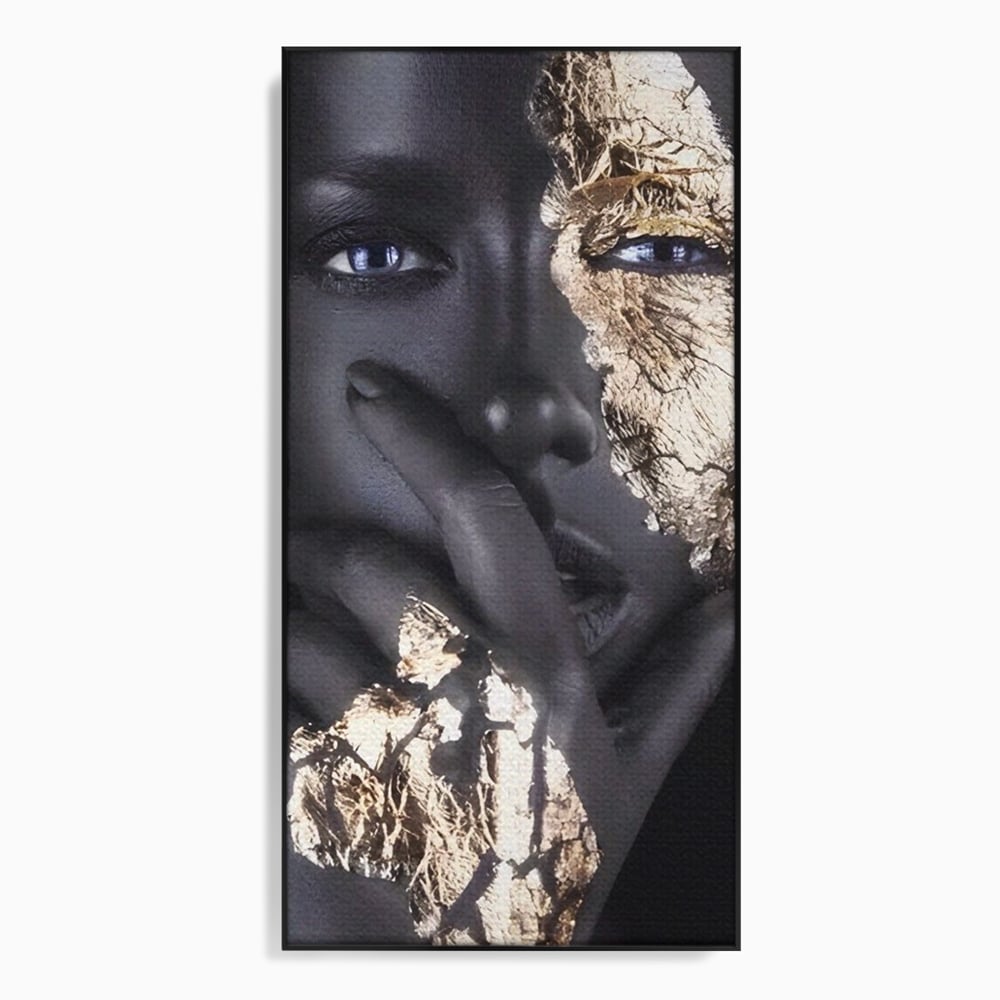 Tablou Canvas Premium LuxCanva® A1453, Stare Aurie , Decorativ, Living, Frumusete, Femeie Cu Ochi Albastri, Mister, Living, Culori Vibrante