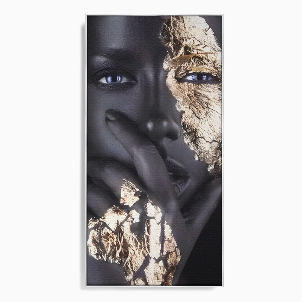 Tablou Canvas Premium LuxCanva® A1453, Stare Aurie , Decorativ, Living, Frumusete, Femeie Cu Ochi Albastri, Mister, Living, Culori Vibrante