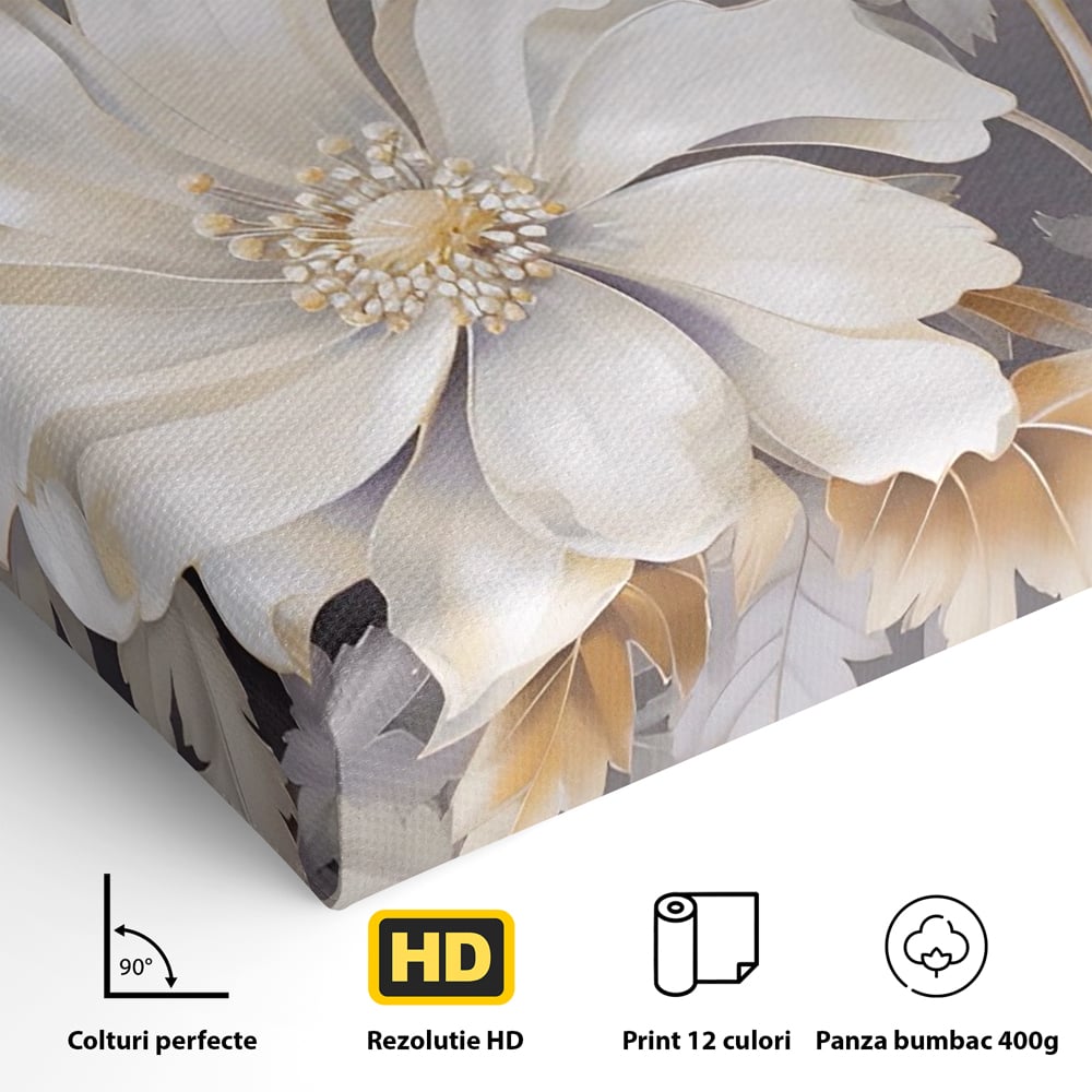 Tablou Canvas Premium LuxCanva® A1454, Vibratie Alba , Decorativ, Living, Flori, Bujori, Alb, Living, Culori Vibrante