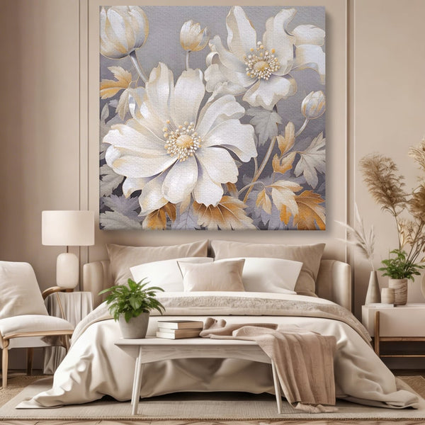 Tablou Canvas Premium LuxCanva® A1454, Vibratie Alba , Decorativ, Living, Flori, Bujori, Alb, Living, Culori Vibrante