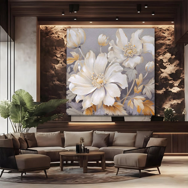 Tablou Canvas Premium LuxCanva® A1454, Vibratie Alba , Decorativ, Living, Flori, Bujori, Alb, Living, Culori Vibrante