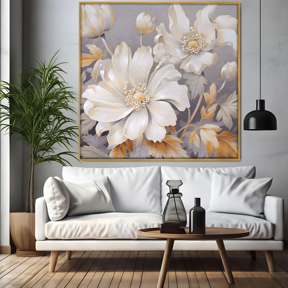 Tablou Canvas Premium LuxCanva® A1454, Vibratie Alba , Decorativ, Living, Flori, Bujori, Alb, Living, Culori Vibrante