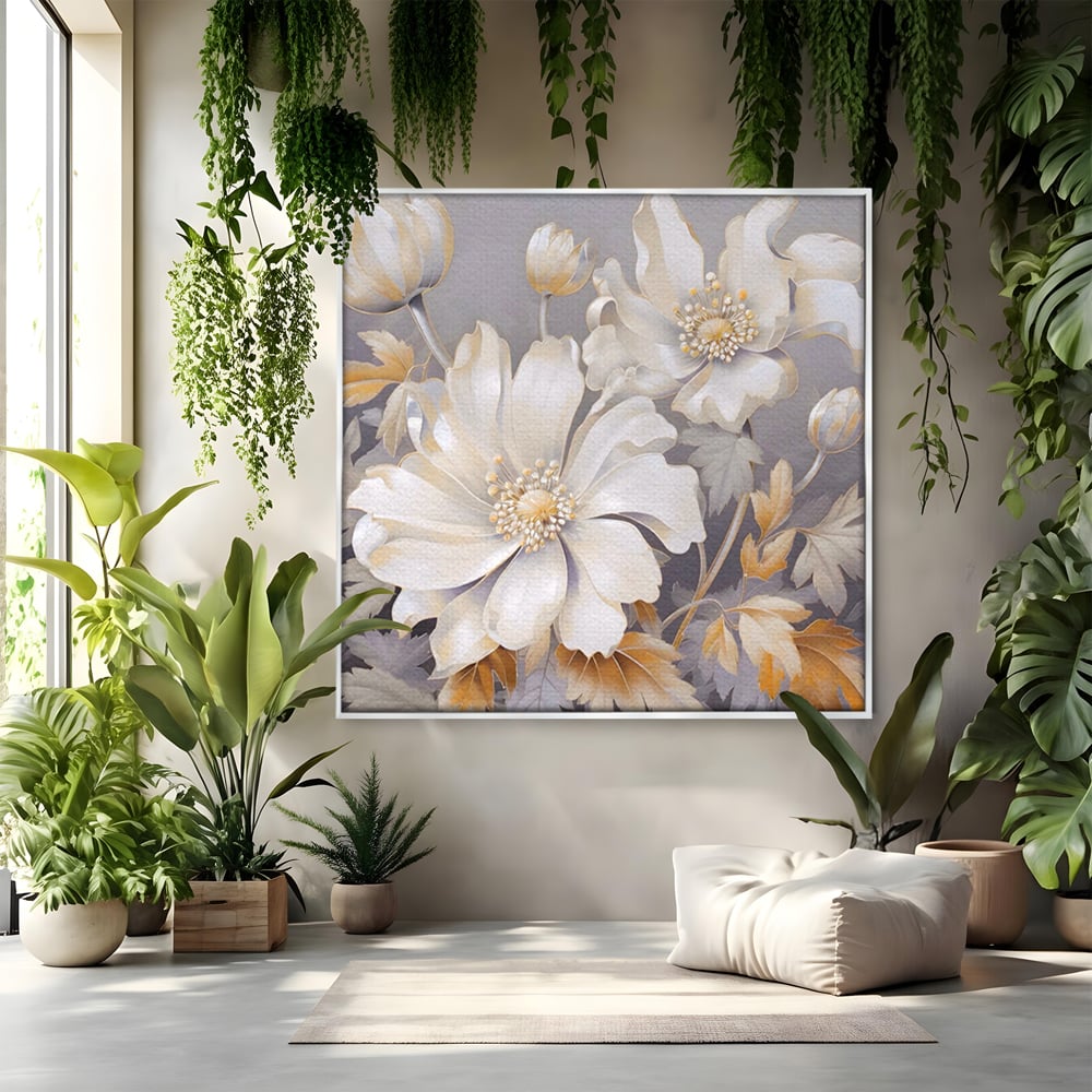 Tablou Canvas Premium LuxCanva® A1454, Vibratie Alba , Decorativ, Living, Flori, Bujori, Alb, Living, Culori Vibrante