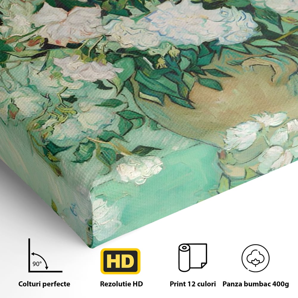 Tablou Canvas Premium LuxCanva® A1455, Trandafiri Albi , Living, Vaza, Flori, Planta, Decorativ, Alb, Culori Vibrante