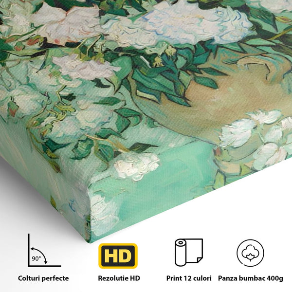 Tablou Canvas Premium LuxCanva® A1455, Trandafiri Albi , Living, Vaza, Flori, Planta, Decorativ, Alb, Culori Vibrante