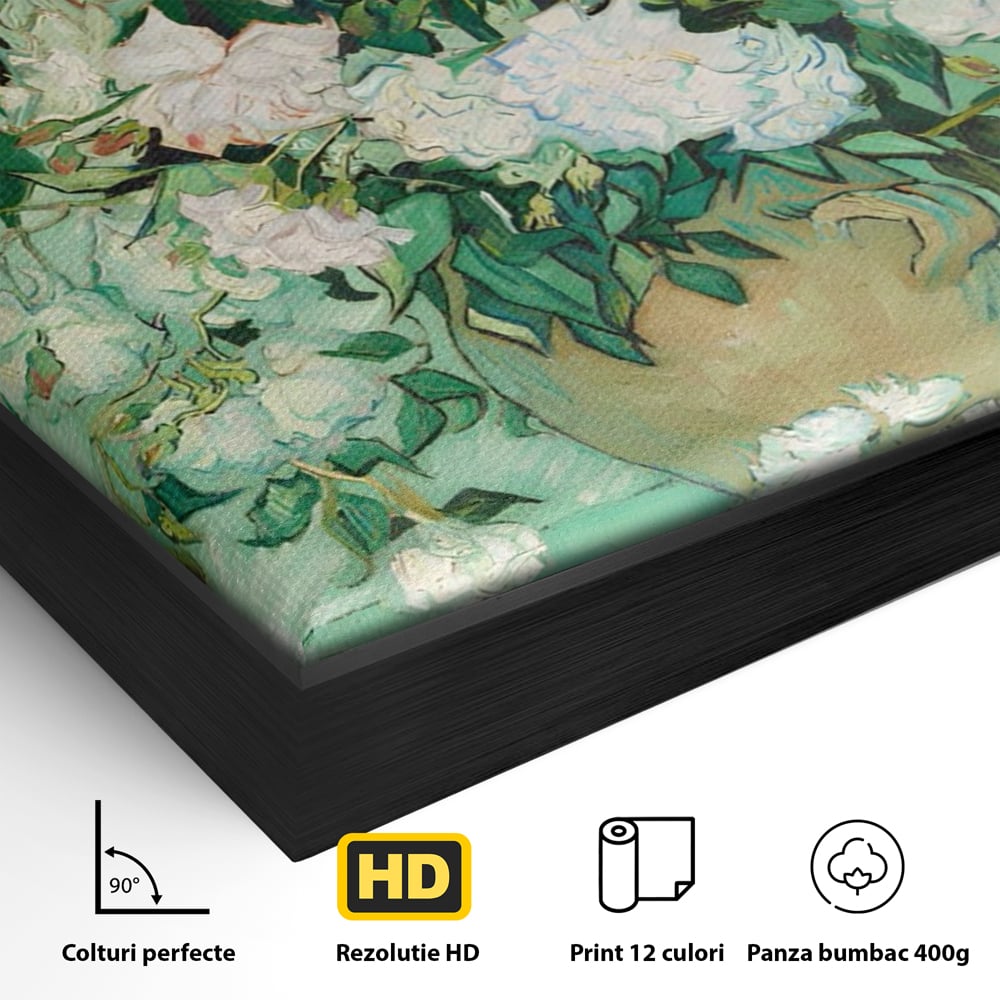 Tablou Canvas Premium LuxCanva® A1455, Trandafiri Albi , Living, Vaza, Flori, Planta, Decorativ, Alb, Culori Vibrante