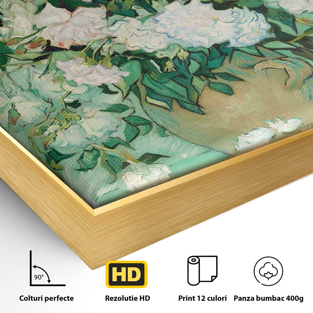 Tablou Canvas Premium LuxCanva® A1455, Trandafiri Albi , Living, Vaza, Flori, Planta, Decorativ, Alb, Culori Vibrante