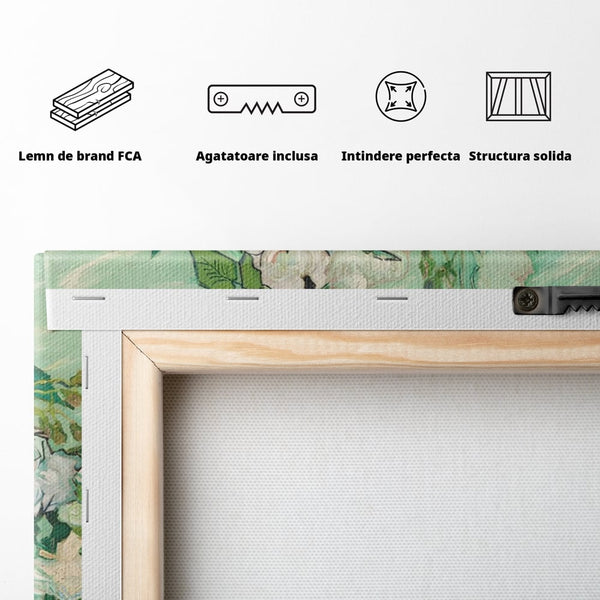 Tablou Canvas Premium LuxCanva® A1455, Trandafiri Albi , Living, Vaza, Flori, Planta, Decorativ, Alb, Culori Vibrante