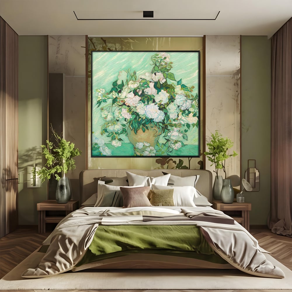 Tablou Canvas Premium LuxCanva® A1455, Trandafiri Albi , Living, Vaza, Flori, Planta, Decorativ, Alb, Culori Vibrante