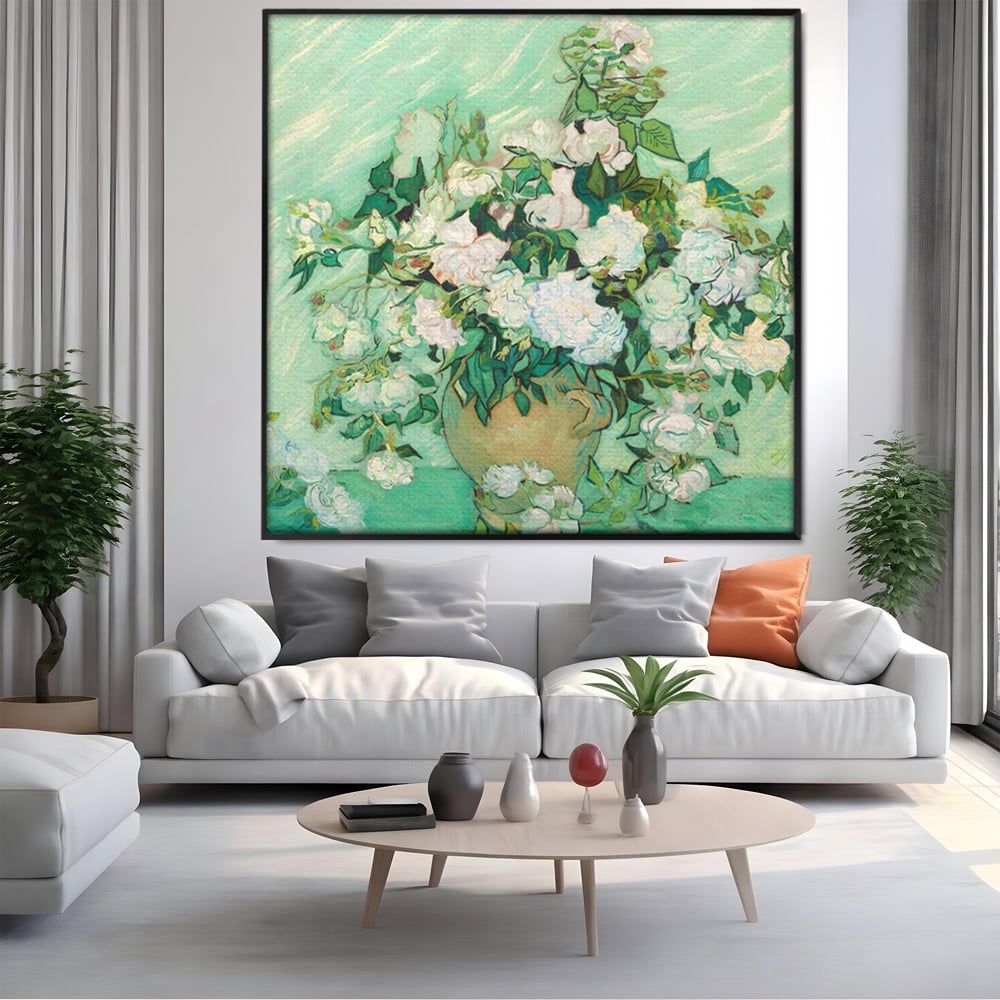 Tablou Canvas Premium LuxCanva® A1455, Trandafiri Albi , Living, Vaza, Flori, Planta, Decorativ, Alb, Culori Vibrante