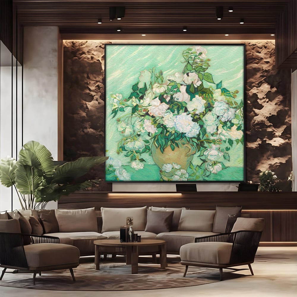 Tablou Canvas Premium LuxCanva® A1455, Trandafiri Albi , Living, Vaza, Flori, Planta, Decorativ, Alb, Culori Vibrante