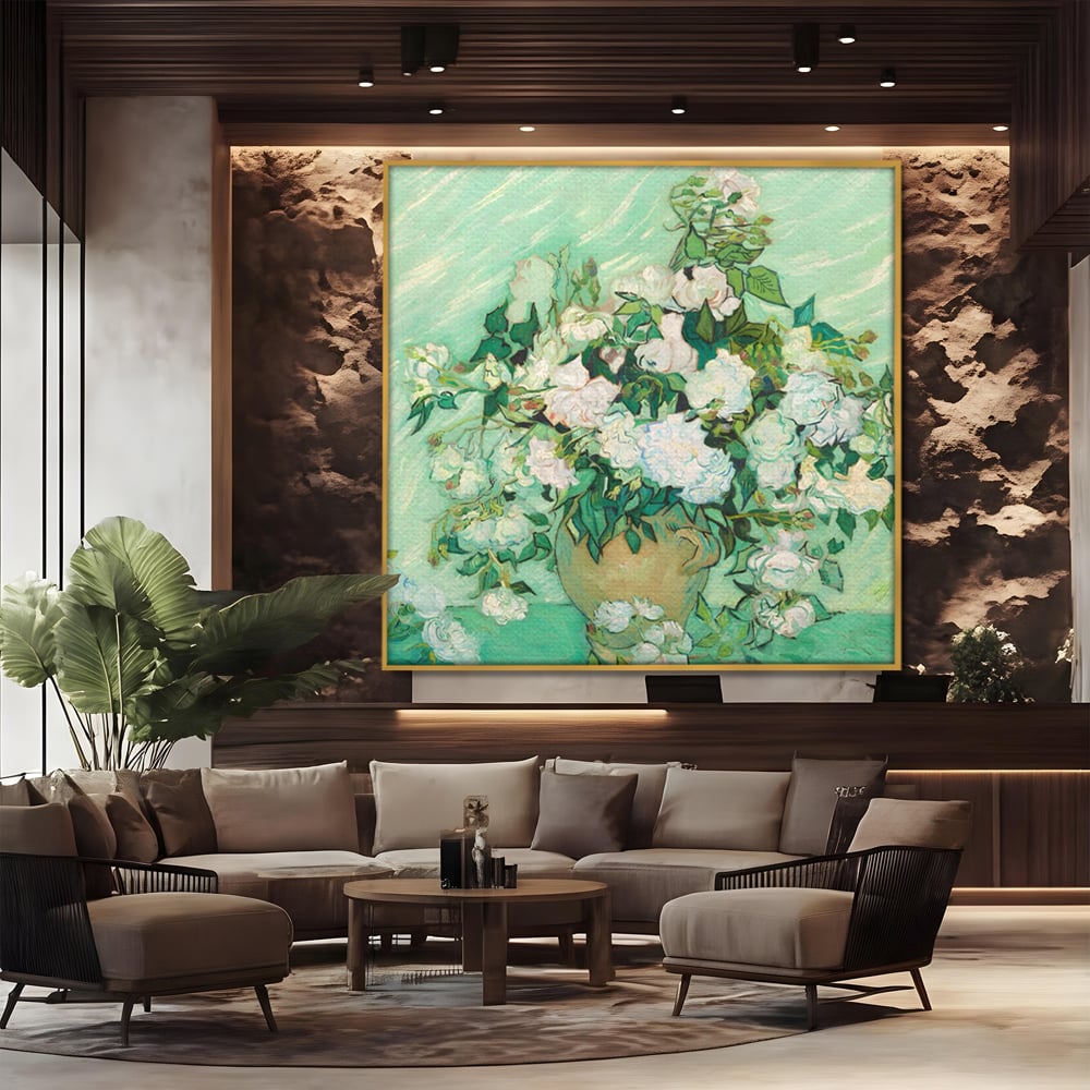 Tablou Canvas Premium LuxCanva® A1455, Trandafiri Albi , Living, Vaza, Flori, Planta, Decorativ, Alb, Culori Vibrante
