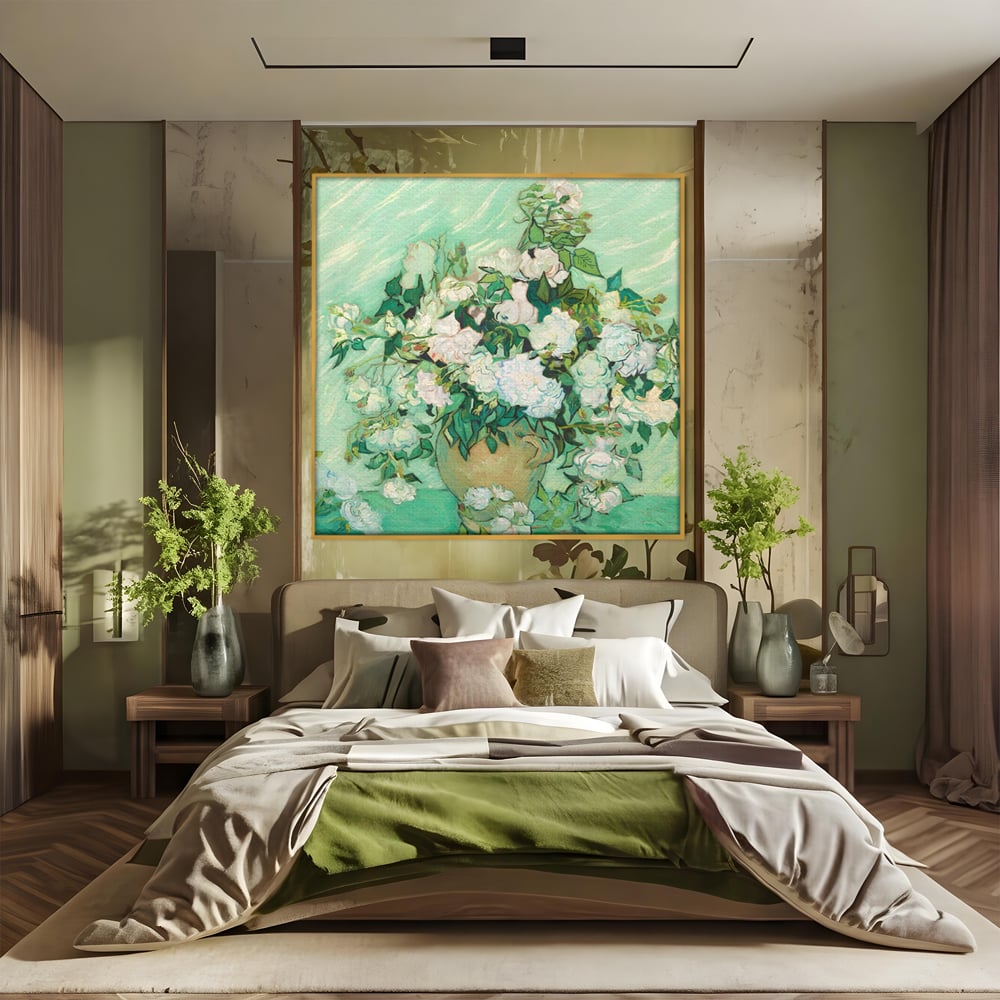 Tablou Canvas Premium LuxCanva® A1455, Trandafiri Albi , Living, Vaza, Flori, Planta, Decorativ, Alb, Culori Vibrante