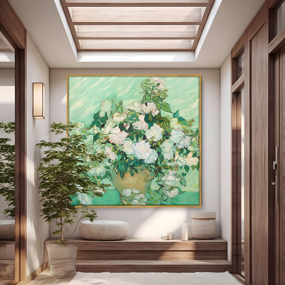 Tablou Canvas Premium LuxCanva® A1455, Trandafiri Albi , Living, Vaza, Flori, Planta, Decorativ, Alb, Culori Vibrante