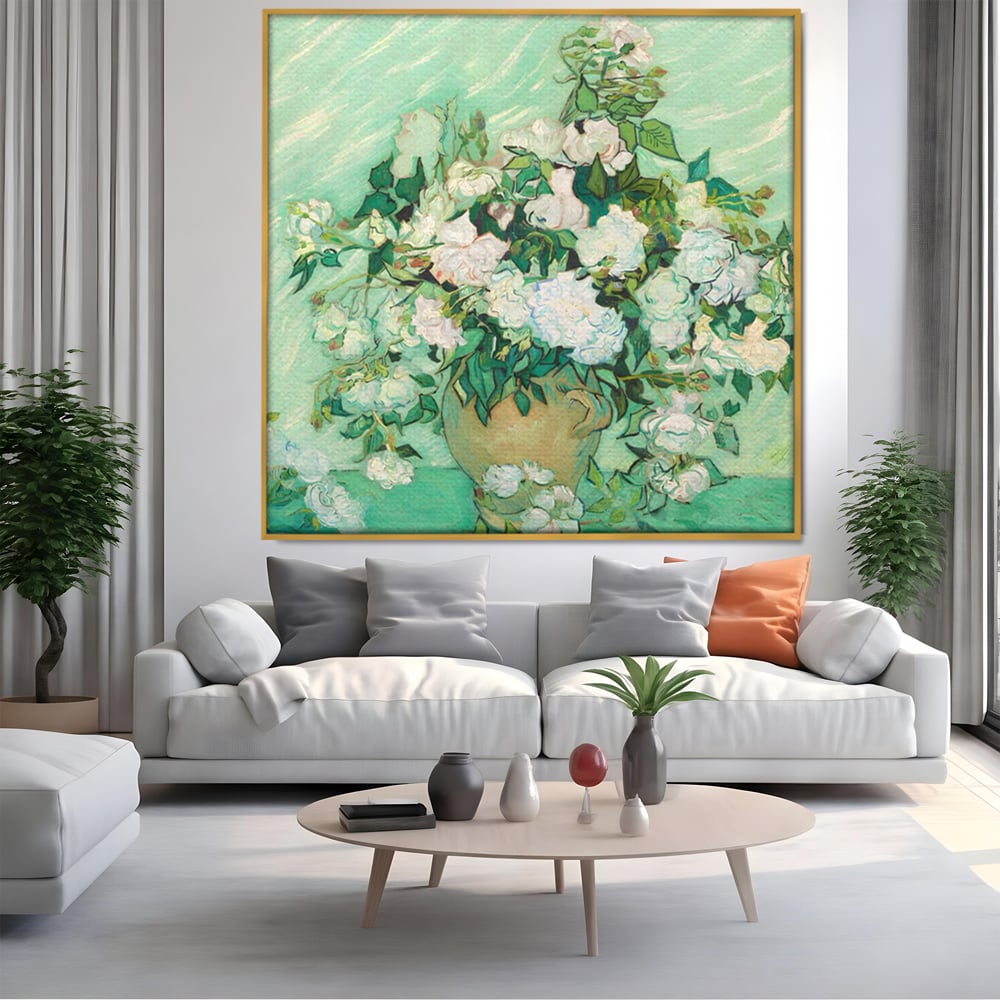 Tablou Canvas Premium LuxCanva® A1455, Trandafiri Albi , Living, Vaza, Flori, Planta, Decorativ, Alb, Culori Vibrante