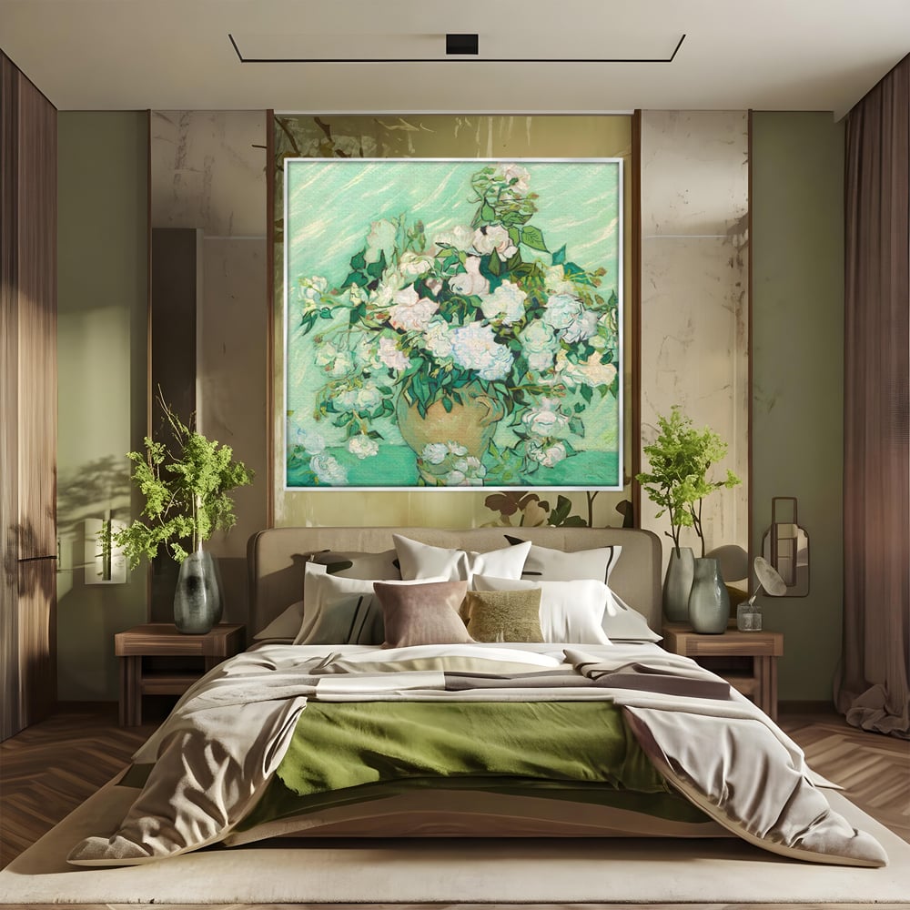 Tablou Canvas Premium LuxCanva® A1455, Trandafiri Albi , Living, Vaza, Flori, Planta, Decorativ, Alb, Culori Vibrante