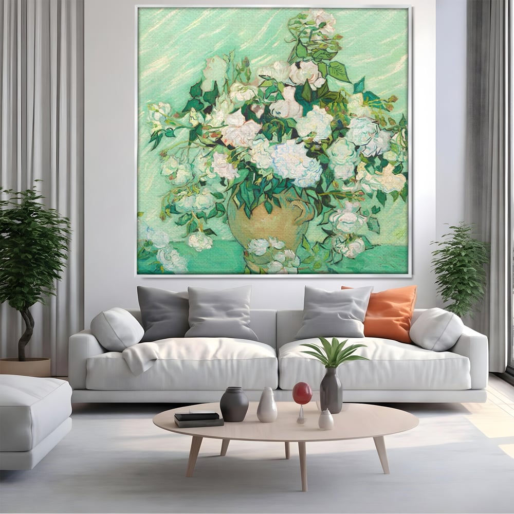 Tablou Canvas Premium LuxCanva® A1455, Trandafiri Albi , Living, Vaza, Flori, Planta, Decorativ, Alb, Culori Vibrante