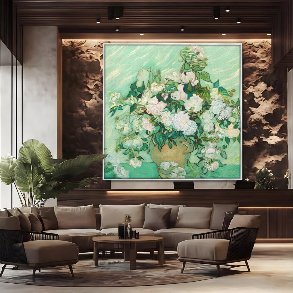 Tablou Canvas Premium LuxCanva® A1455, Trandafiri Albi , Living, Vaza, Flori, Planta, Decorativ, Alb, Culori Vibrante