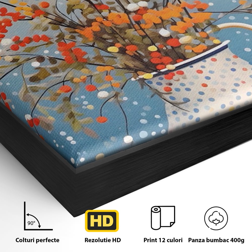 Leinwandbilder Premium LuxCanva® A1460, Vase mit Tupfen, Wohnen, Dekorativ, Blumen, Frühling, Harmonie, Zimmer, Kräftige Farben