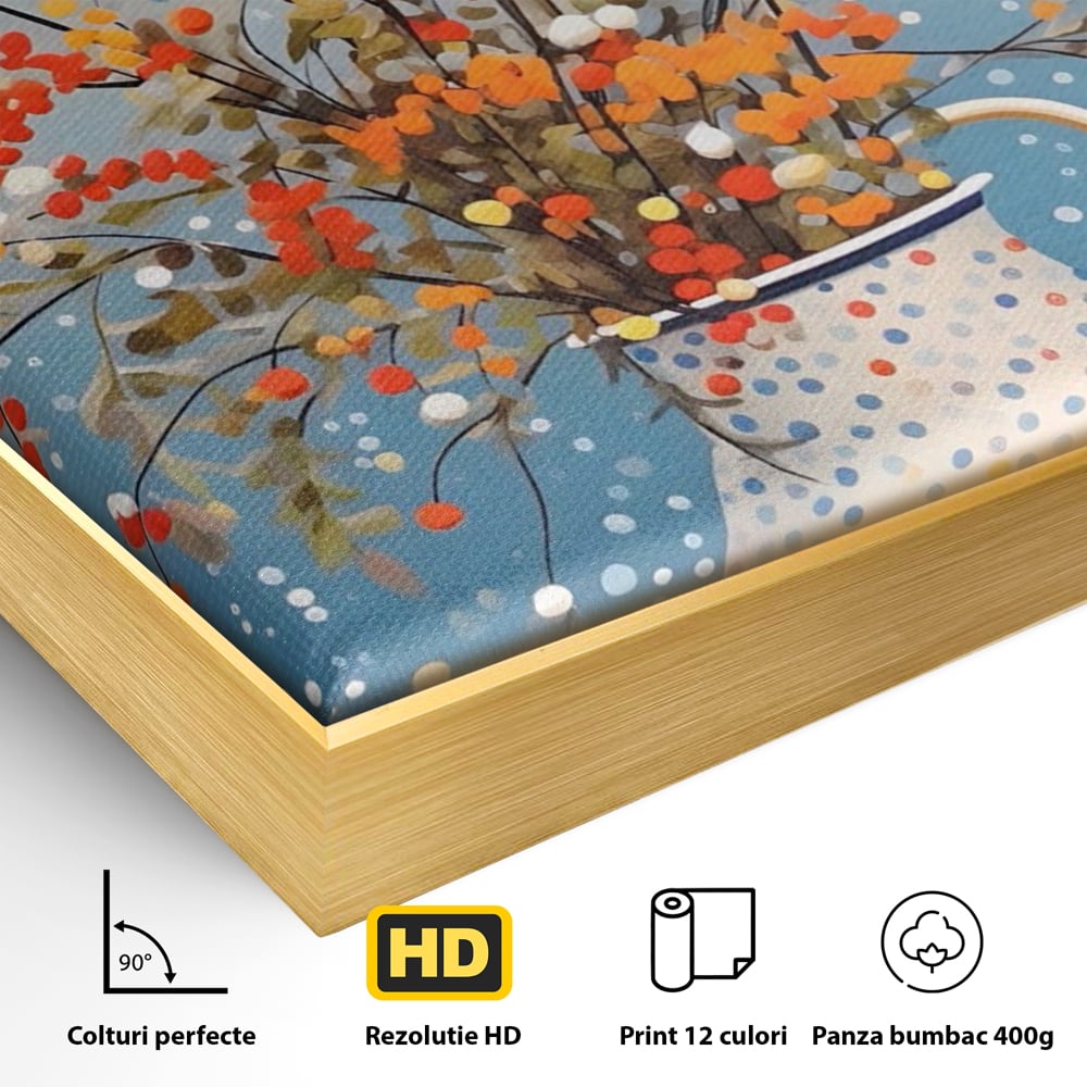 Leinwandbilder Premium LuxCanva® A1460, Vase mit Tupfen, Wohnen, Dekorativ, Blumen, Frühling, Harmonie, Zimmer, Kräftige Farben