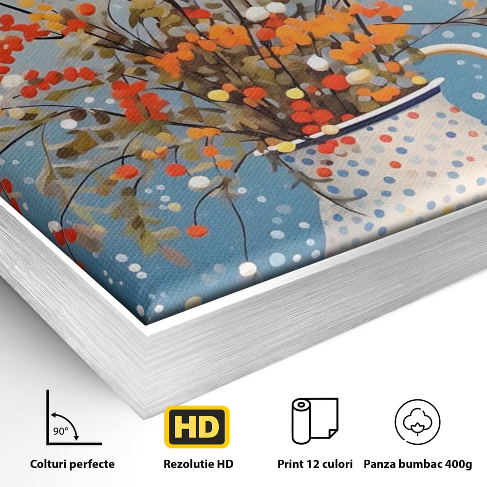 Leinwandbilder Premium LuxCanva® A1460, Vase mit Tupfen, Wohnen, Dekorativ, Blumen, Frühling, Harmonie, Zimmer, Kräftige Farben
