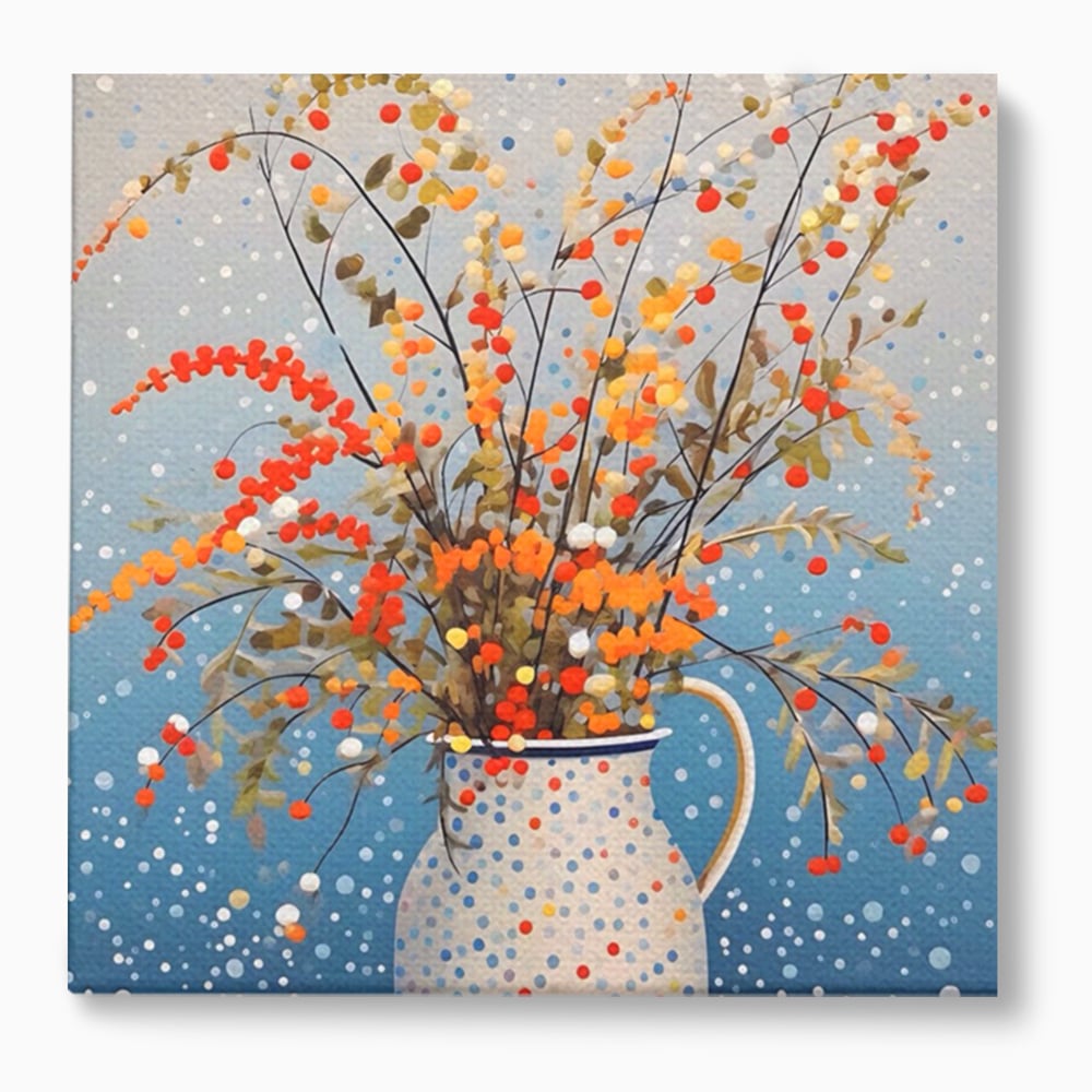 Leinwandbilder Premium LuxCanva® A1460, Vase mit Tupfen, Wohnen, Dekorativ, Blumen, Frühling, Harmonie, Zimmer, Kräftige Farben