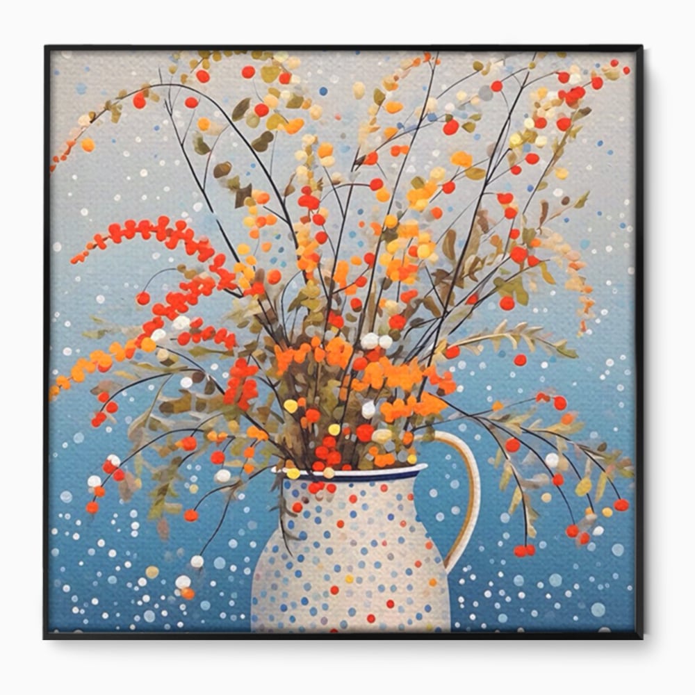 Leinwandbilder Premium LuxCanva® A1460, Vase mit Tupfen, Wohnen, Dekorativ, Blumen, Frühling, Harmonie, Zimmer, Kräftige Farben