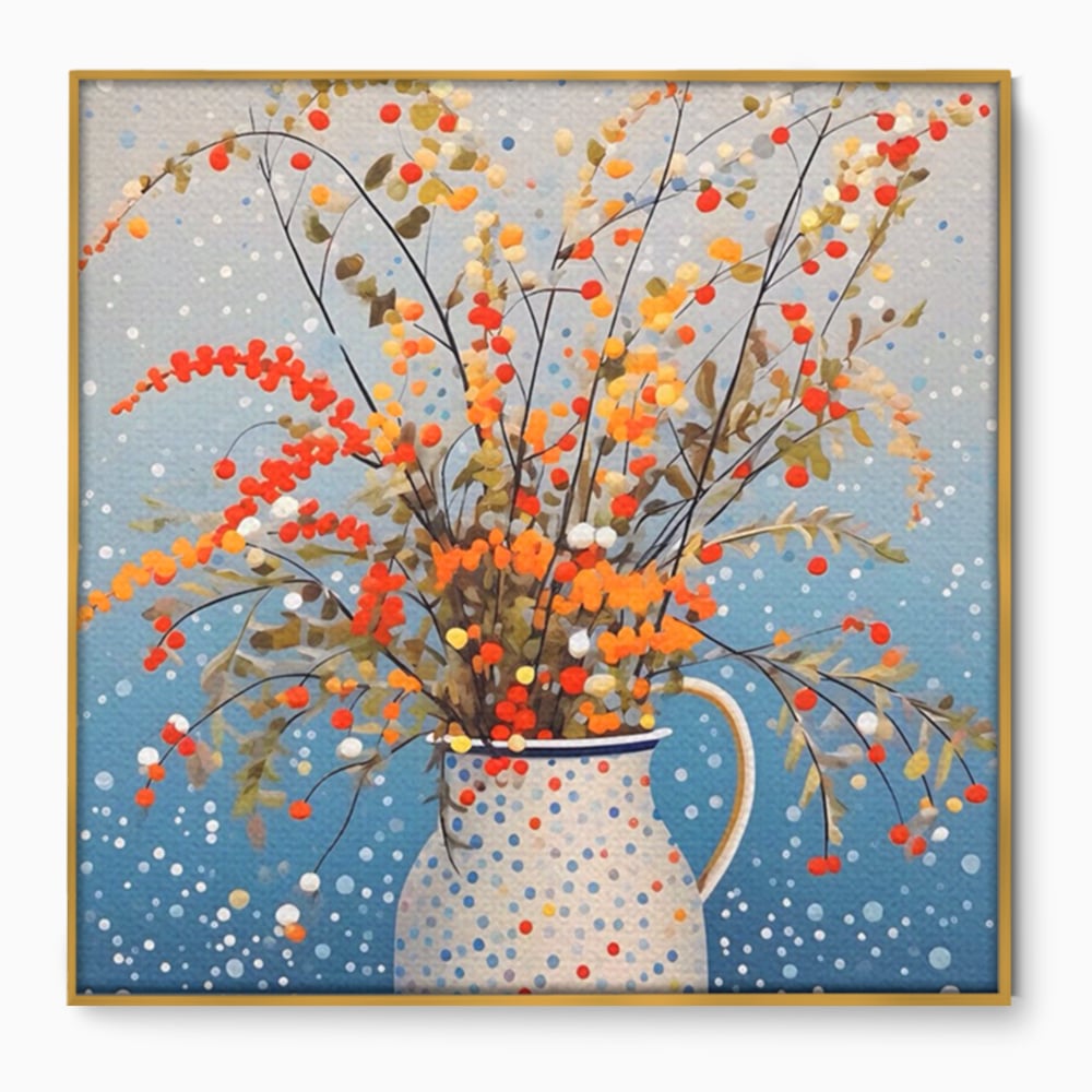 Leinwandbilder Premium LuxCanva® A1460, Vase mit Tupfen, Wohnen, Dekorativ, Blumen, Frühling, Harmonie, Zimmer, Kräftige Farben