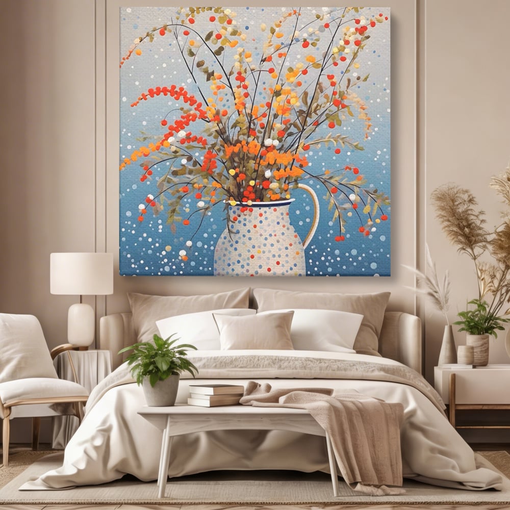 Leinwandbilder Premium LuxCanva® A1460, Vase mit Tupfen, Wohnen, Dekorativ, Blumen, Frühling, Harmonie, Zimmer, Kräftige Farben