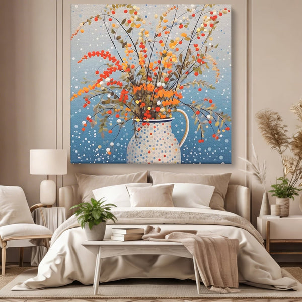 Leinwandbilder Premium LuxCanva® A1460, Vase mit Tupfen, Wohnen, Dekorativ, Blumen, Frühling, Harmonie, Zimmer, Kräftige Farben