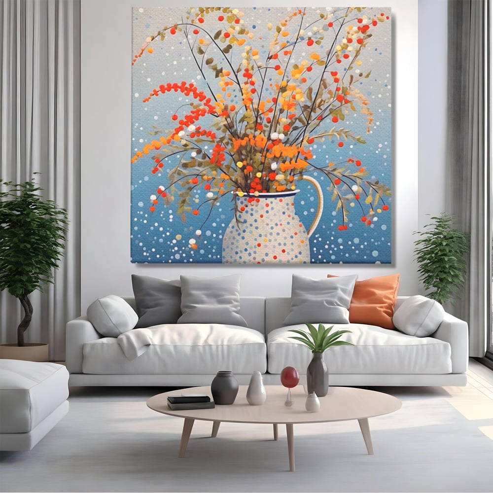 Leinwandbilder Premium LuxCanva® A1460, Vase mit Tupfen, Wohnen, Dekorativ, Blumen, Frühling, Harmonie, Zimmer, Kräftige Farben