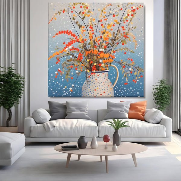 Leinwandbilder Premium LuxCanva® A1460, Vase mit Tupfen, Wohnen, Dekorativ, Blumen, Frühling, Harmonie, Zimmer, Kräftige Farben