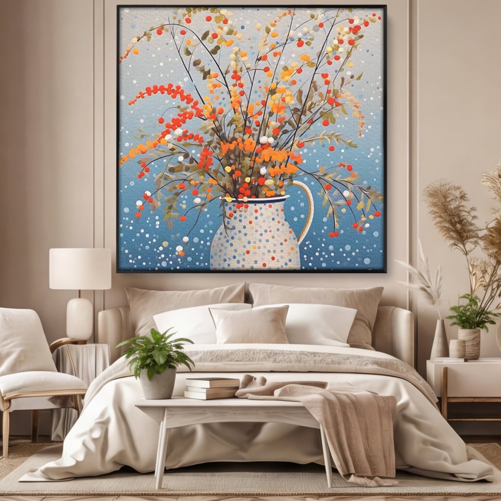 Leinwandbilder Premium LuxCanva® A1460, Vase mit Tupfen, Wohnen, Dekorativ, Blumen, Frühling, Harmonie, Zimmer, Kräftige Farben