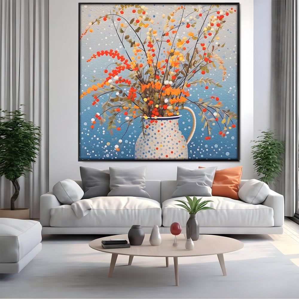 Leinwandbilder Premium LuxCanva® A1460, Vase mit Tupfen, Wohnen, Dekorativ, Blumen, Frühling, Harmonie, Zimmer, Kräftige Farben