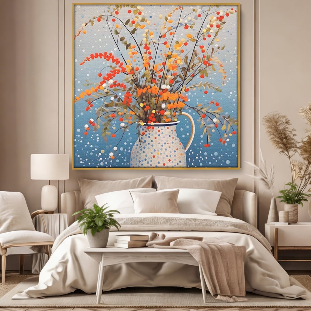 Leinwandbilder Premium LuxCanva® A1460, Vase mit Tupfen, Wohnen, Dekorativ, Blumen, Frühling, Harmonie, Zimmer, Kräftige Farben