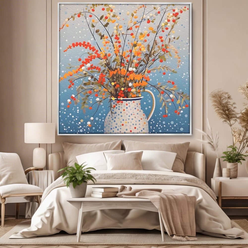 Leinwandbilder Premium LuxCanva® A1460, Vase mit Tupfen, Wohnen, Dekorativ, Blumen, Frühling, Harmonie, Zimmer, Kräftige Farben