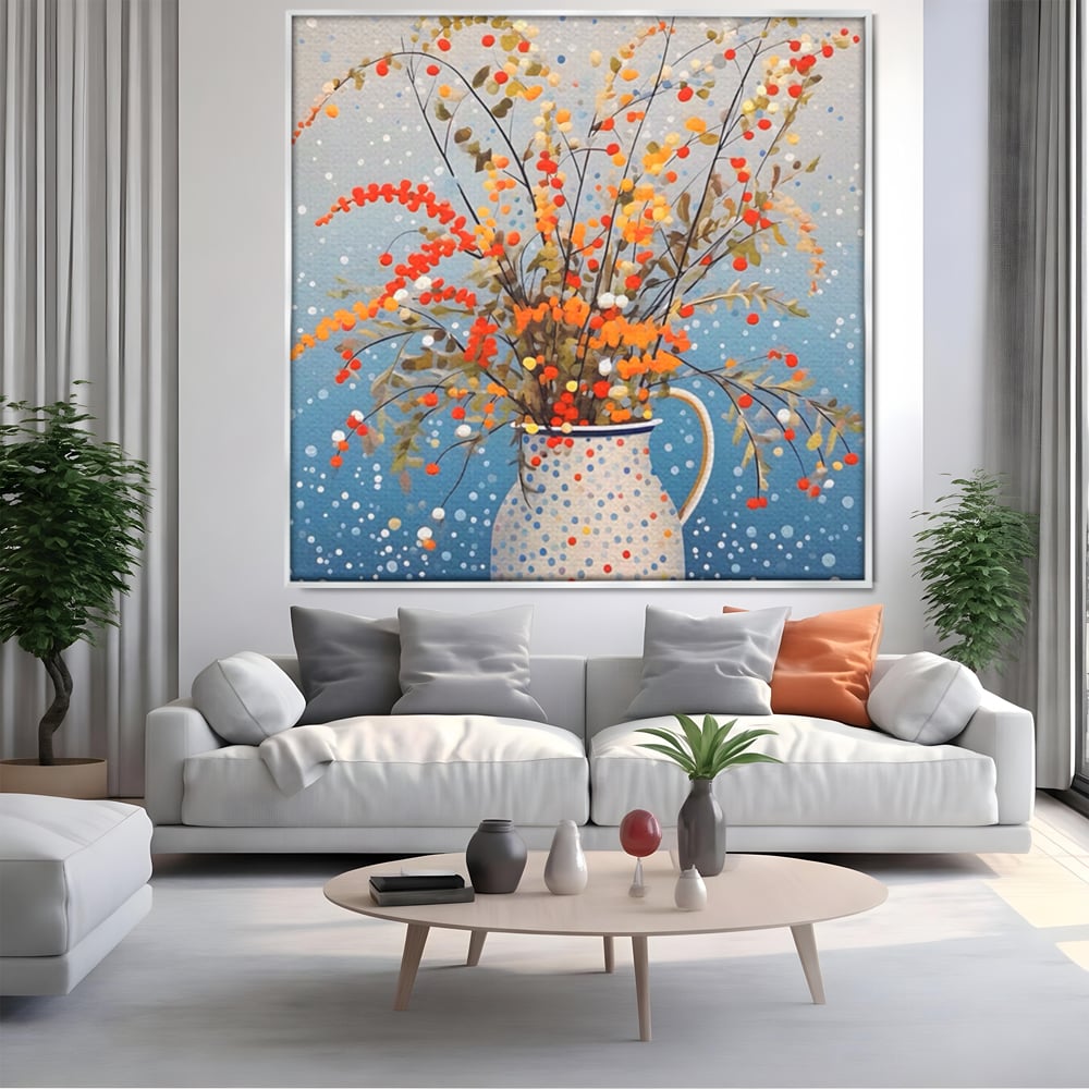 Leinwandbilder Premium LuxCanva® A1460, Vase mit Tupfen, Wohnen, Dekorativ, Blumen, Frühling, Harmonie, Zimmer, Kräftige Farben
