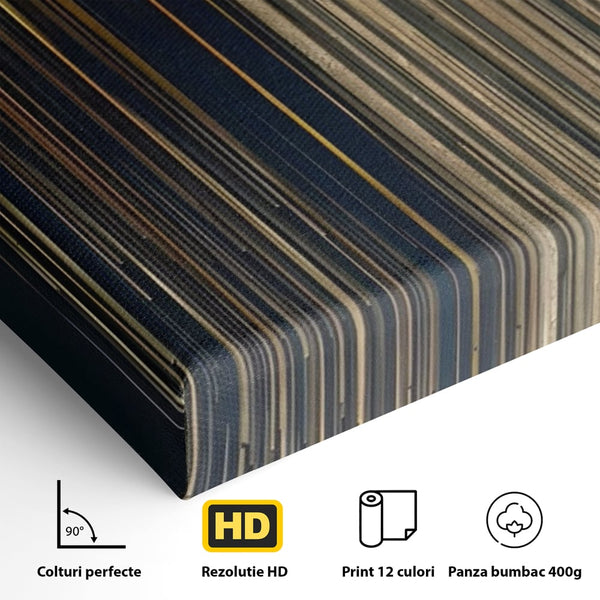 Tablou Canvas Premium LuxCanva® A1461, Armonie Liniara  , Living, Decorativ, Abstract, Auriu, Acord, Linii, Room, Culori Vibrante