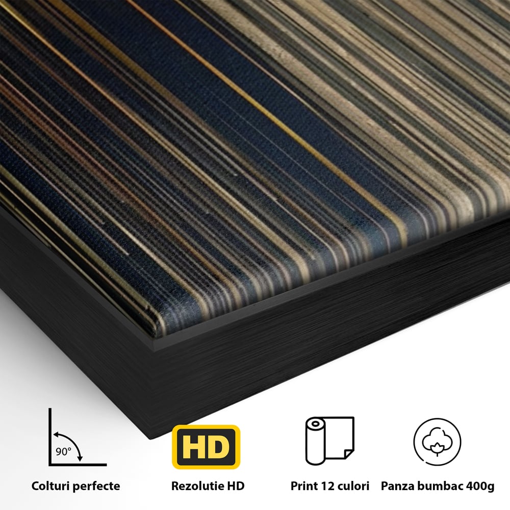 Tablou Canvas Premium LuxCanva® A1461, Armonie Liniara  , Living, Decorativ, Abstract, Auriu, Acord, Linii, Room, Culori Vibrante