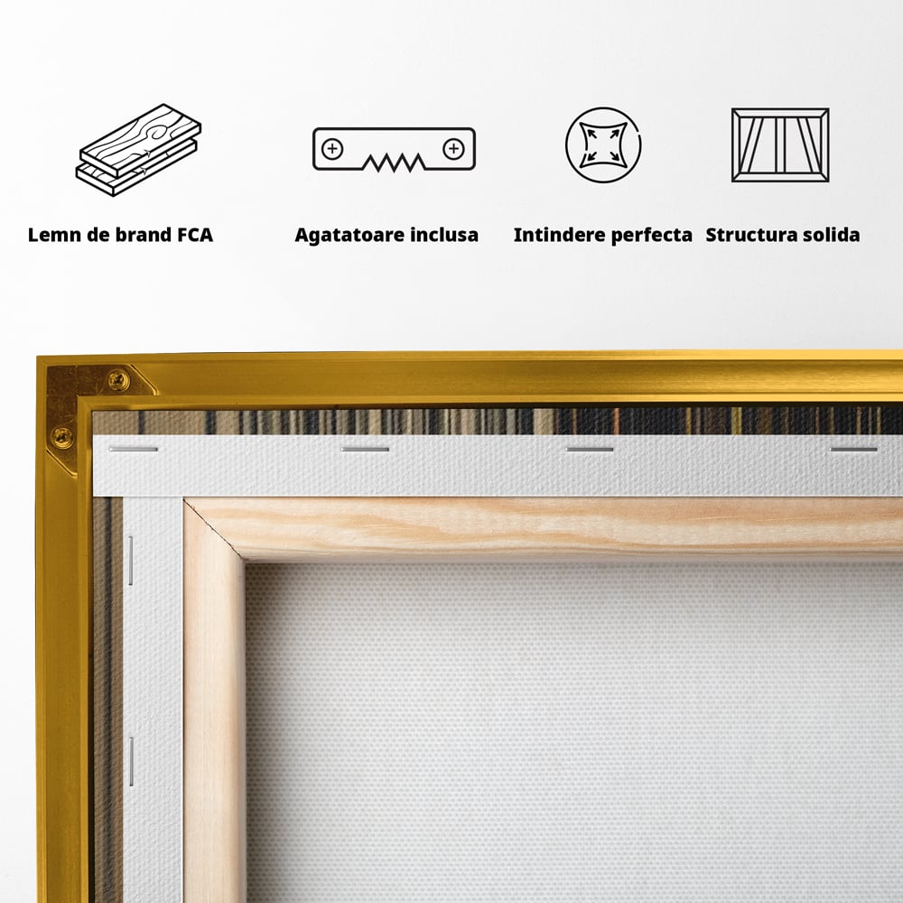 Tablou Canvas Premium LuxCanva® A1461, Armonie Liniara  , Living, Decorativ, Abstract, Auriu, Acord, Linii, Room, Culori Vibrante
