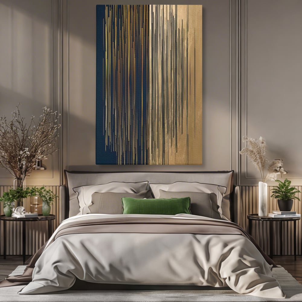 Tablou Canvas Premium LuxCanva® A1461, Armonie Liniara  , Living, Decorativ, Abstract, Auriu, Acord, Linii, Room, Culori Vibrante