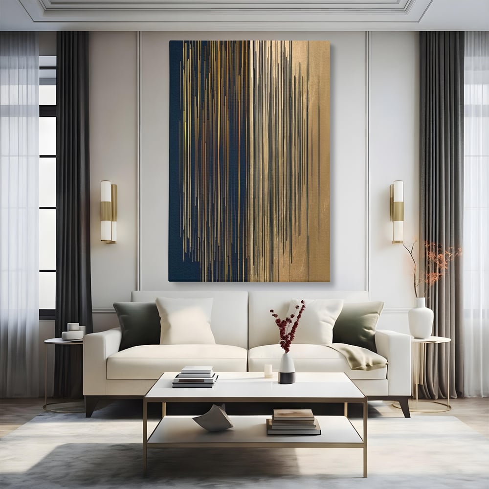 Tablou Canvas Premium LuxCanva® A1461, Armonie Liniara  , Living, Decorativ, Abstract, Auriu, Acord, Linii, Room, Culori Vibrante